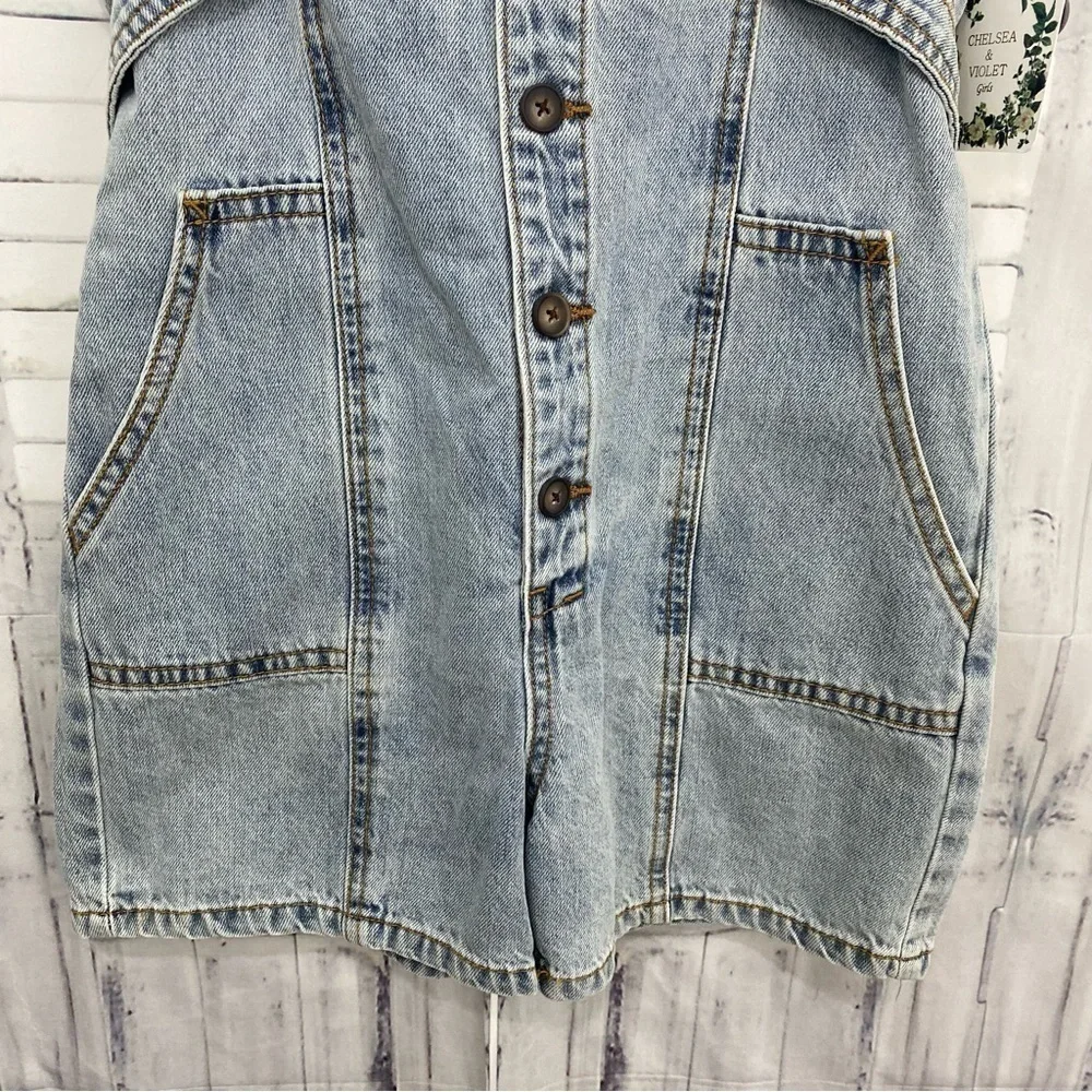 Chelsea & Violet Big Girls Size Large 1 Piece Denim Button Front Tie Back Romper - Picture 3 of 11